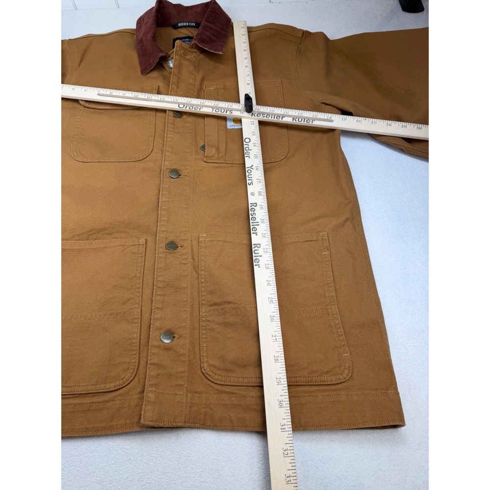 Carhartt Mens Rugged Flex Loose Fit Chore Coat Brown Canvas Jacket Medium NWOT - Picture 4 of 7